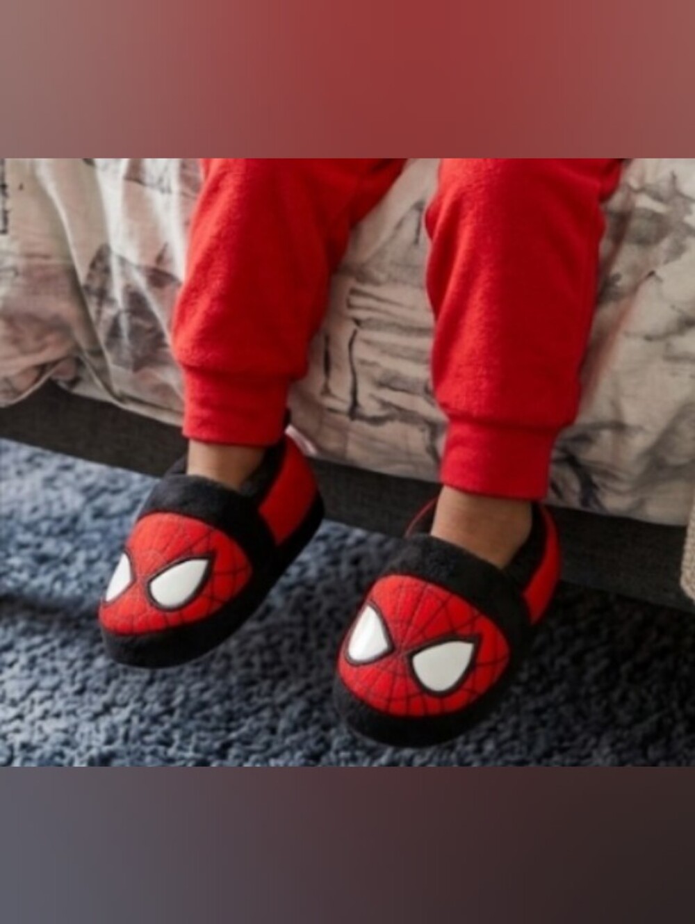 Marvel Kids Spiderman Red & Black Slippers Size S 5/6